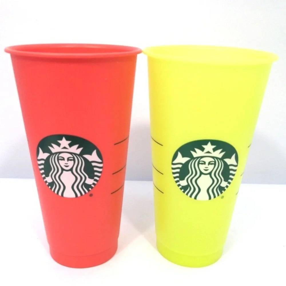 Starbucks Color Changing Cold Cup Set 24oz Venti Reusable Tumblers Red‎ Yellow
